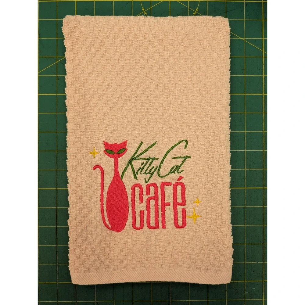 Kitty Cat Cafe Retro Mid Century Modern Atomic Kitchen Bath Bar Hand Towel